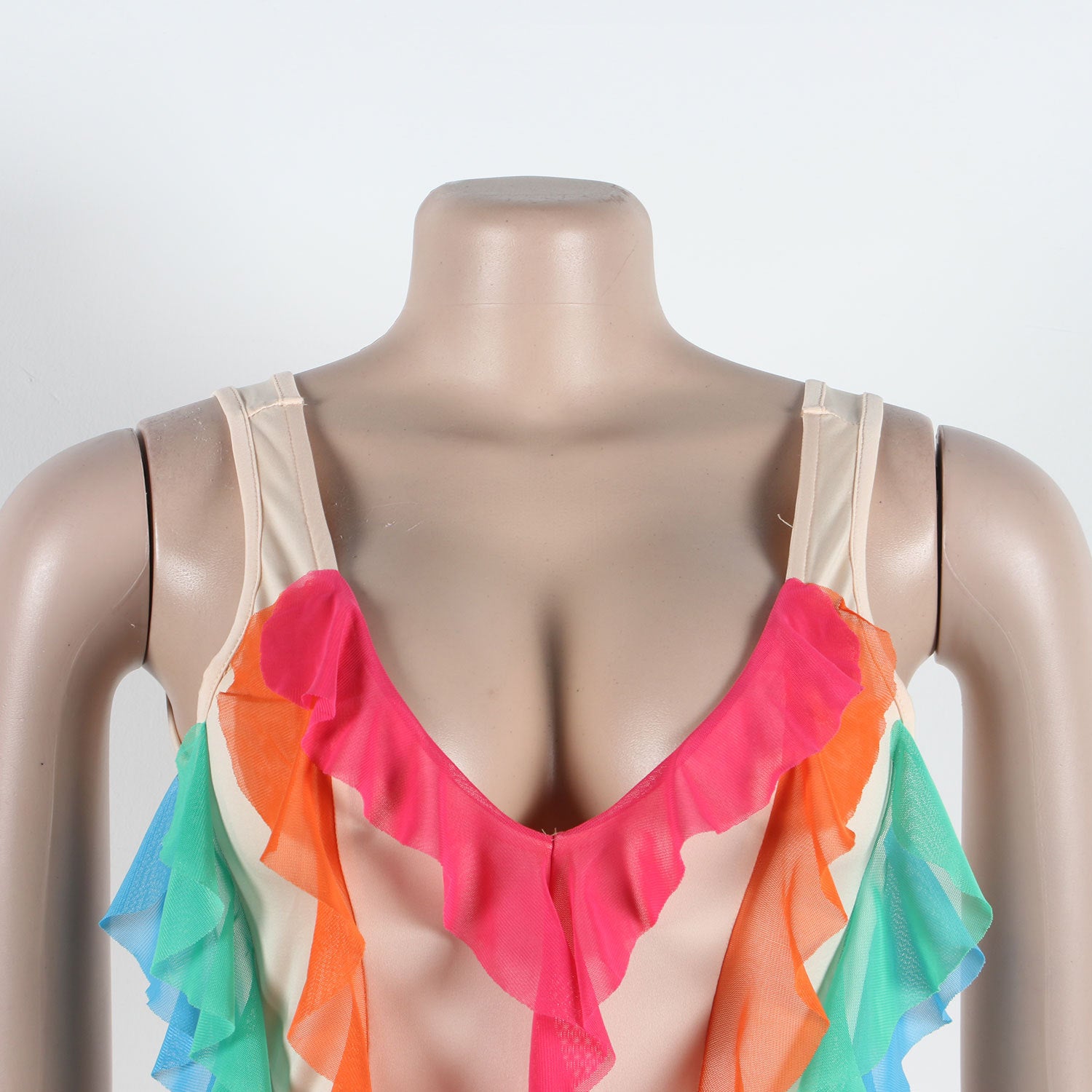 Women Contrasting Ruffles Line Irregular Mini Dress 17