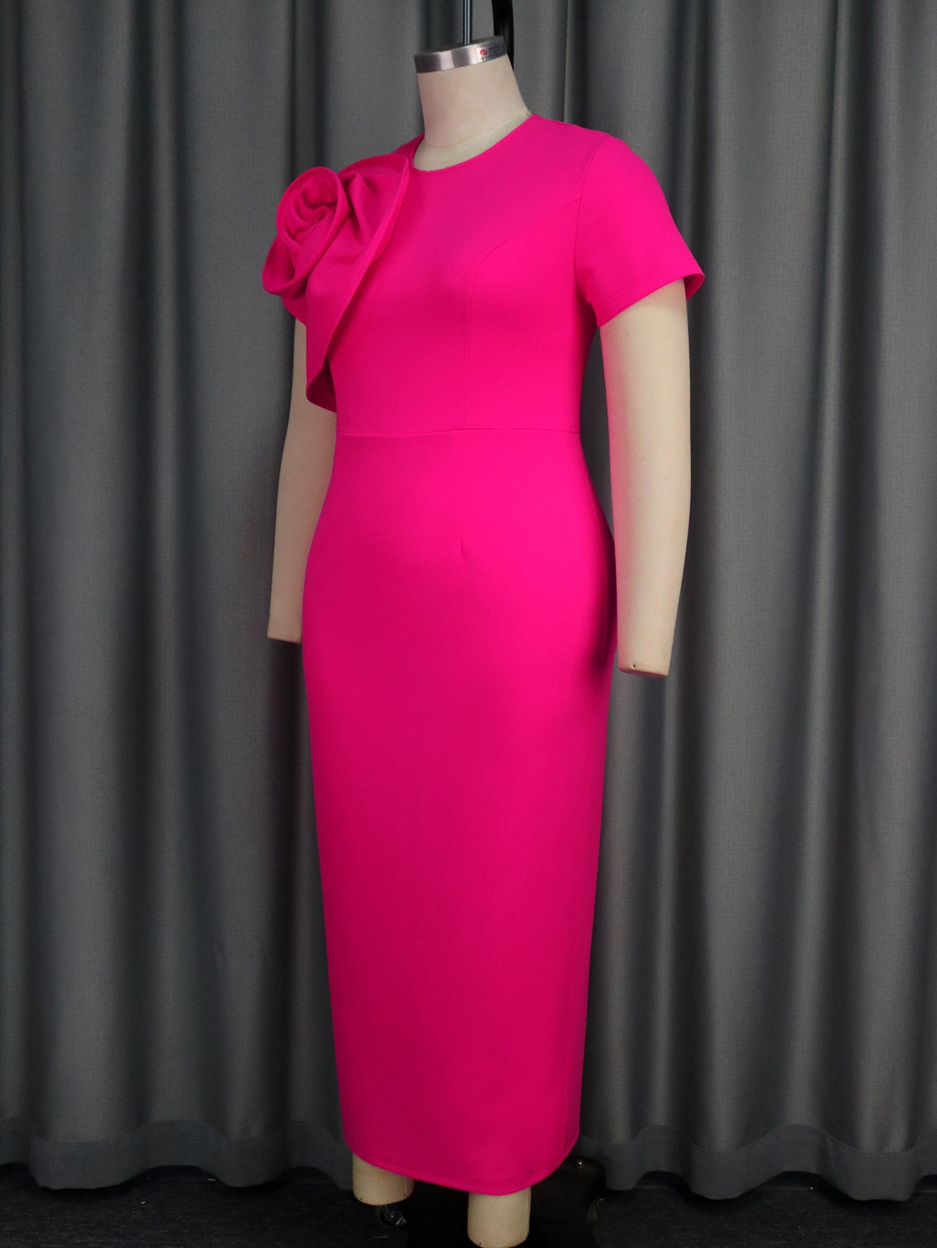 Plus Size Women Solid Flower Dress 5