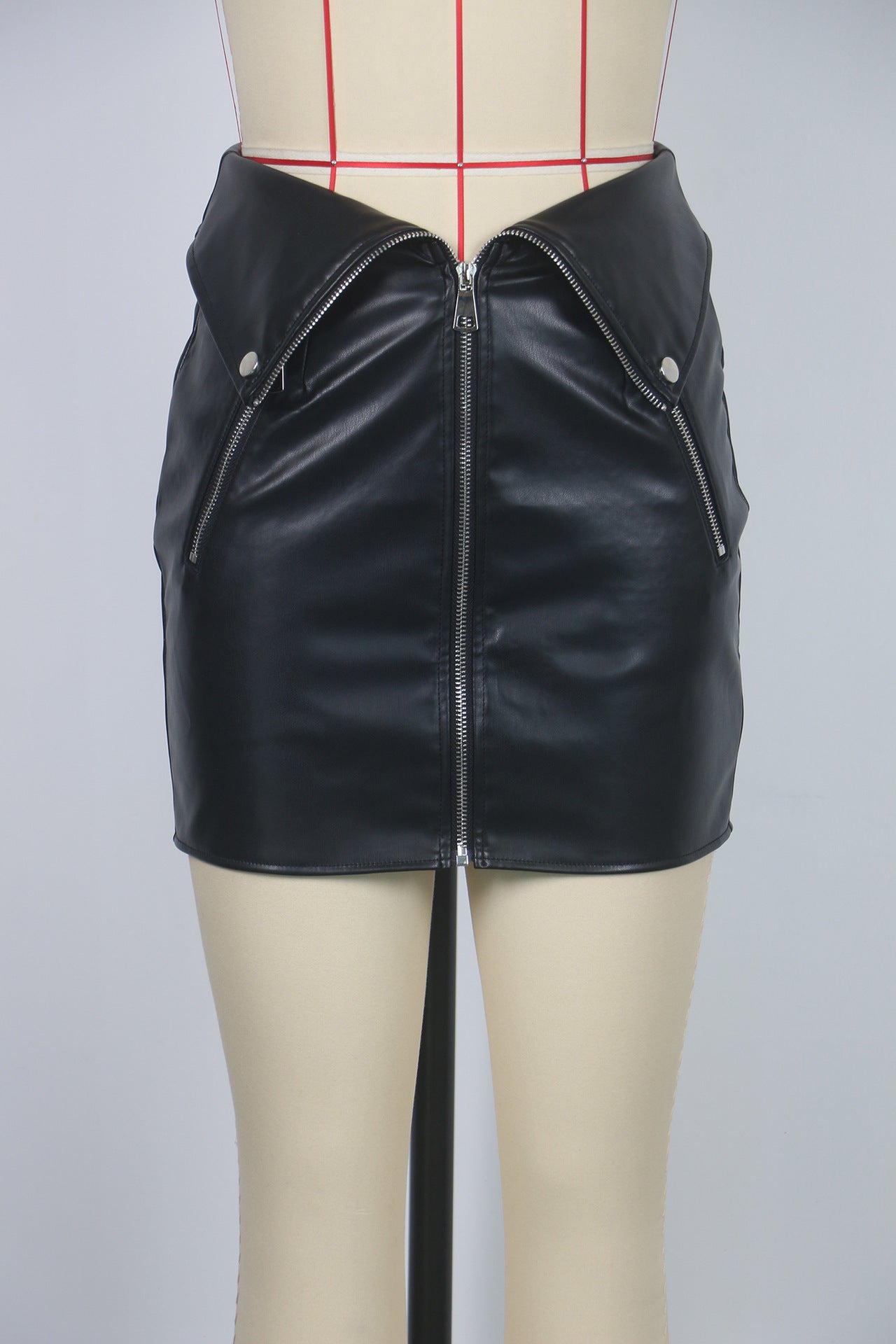 Women Sexy Metal Zipper Pu Leather Bodycon Skirt 8