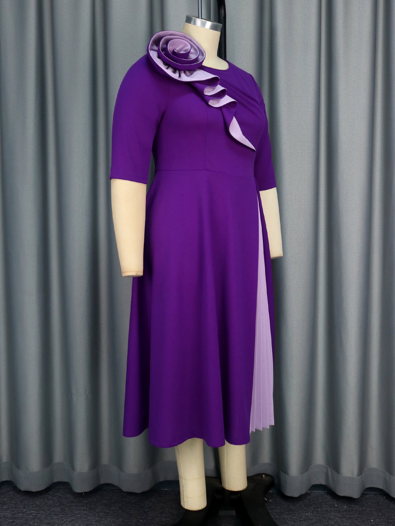 Summer Color Block Floral A-Line Cocktail Slim Waist Plus Size Party Dress 7