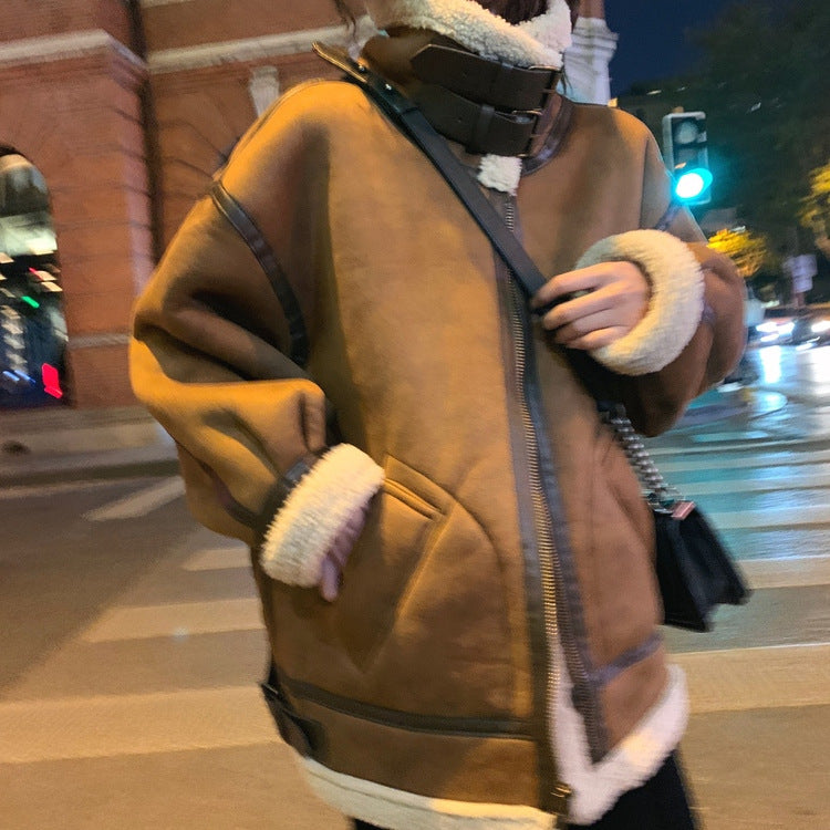 Fur lamb wool jacket women's winter suede jacket lamb velvet jacket 5