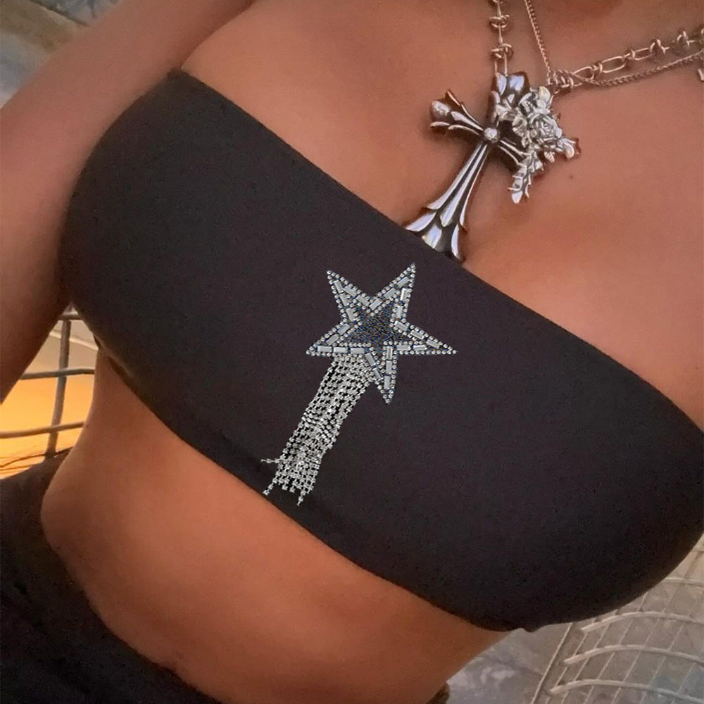 Women summer crop backless Beaded Strapless Top and Skirt Two-piece Set 5