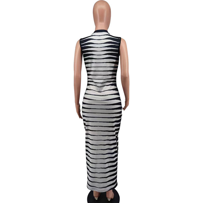 Women Fashion Sleeveless Striped Bodycon Dress 5