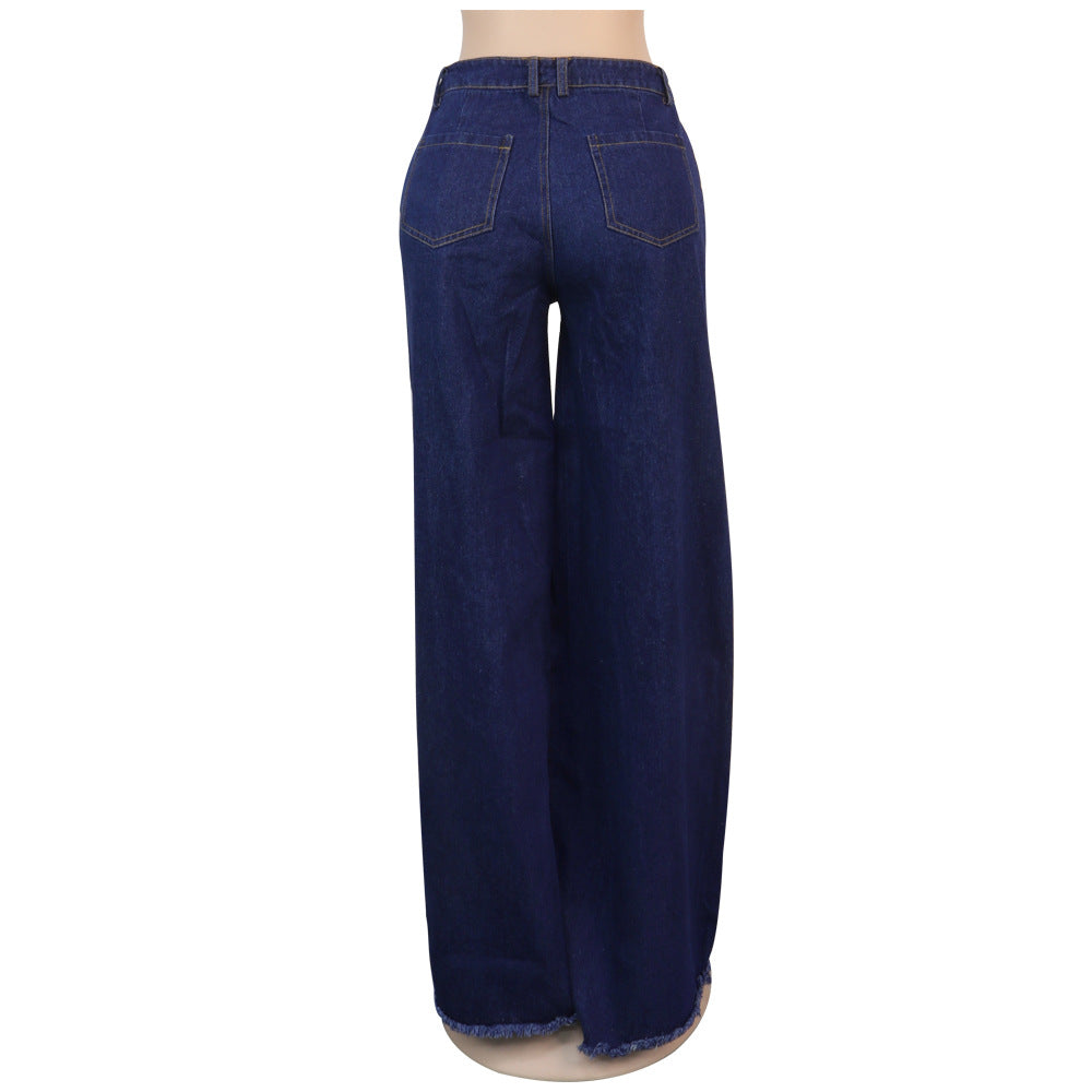 Sexy Women's Irregular Ripped Loose Denim Pants 7