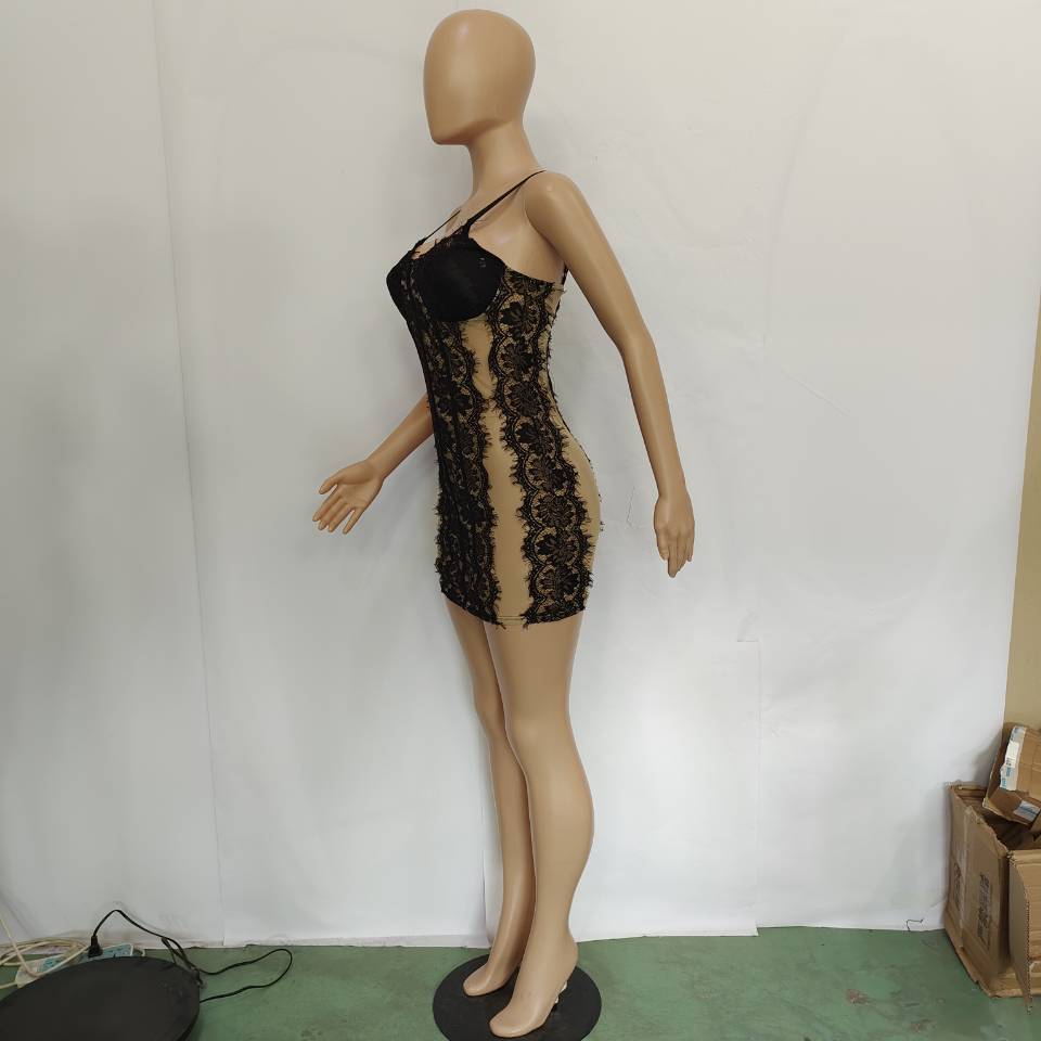 Women's Sexy Strap Mesh lace Patchwork Slip Dress 9
