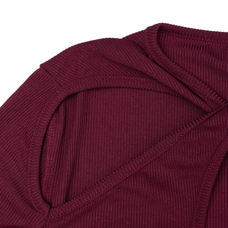 Women Round Neck Cut-Out Knot Long-Sleeved Solid Bodycon Dress 12