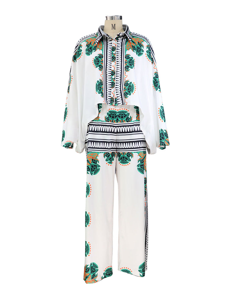 Women clothes Summer Print Bat Sleeves Top Loose Pants Two Piece set 8