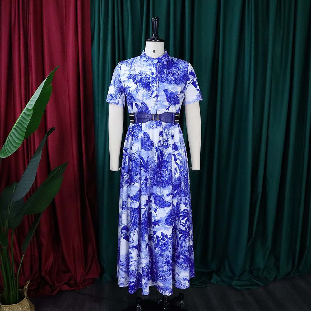 Plus Size Summer Women Printed Short Sleeve Dress 7