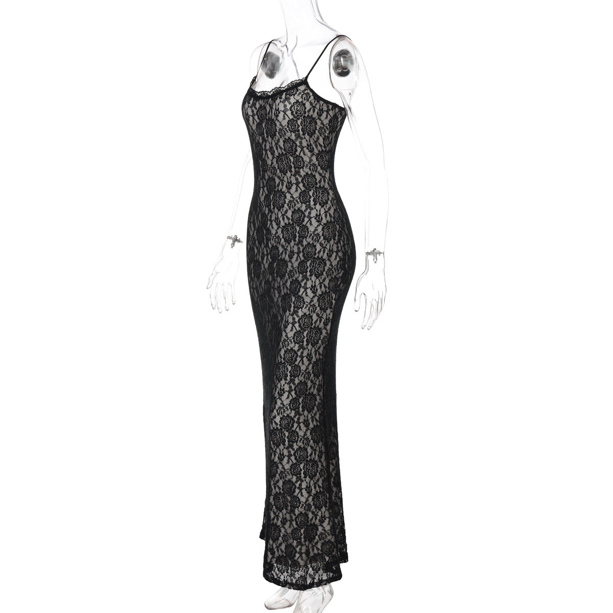 Summer Women's Sexy Lace Patchwork Slim Strap Long Dress 7