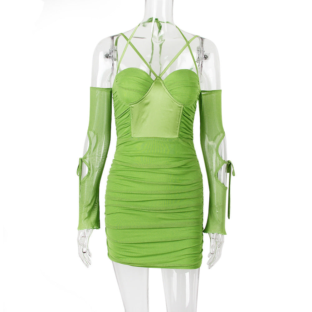 Sexy Strap Low Back Long Sleeve Women's Hollow Slim Dress 16