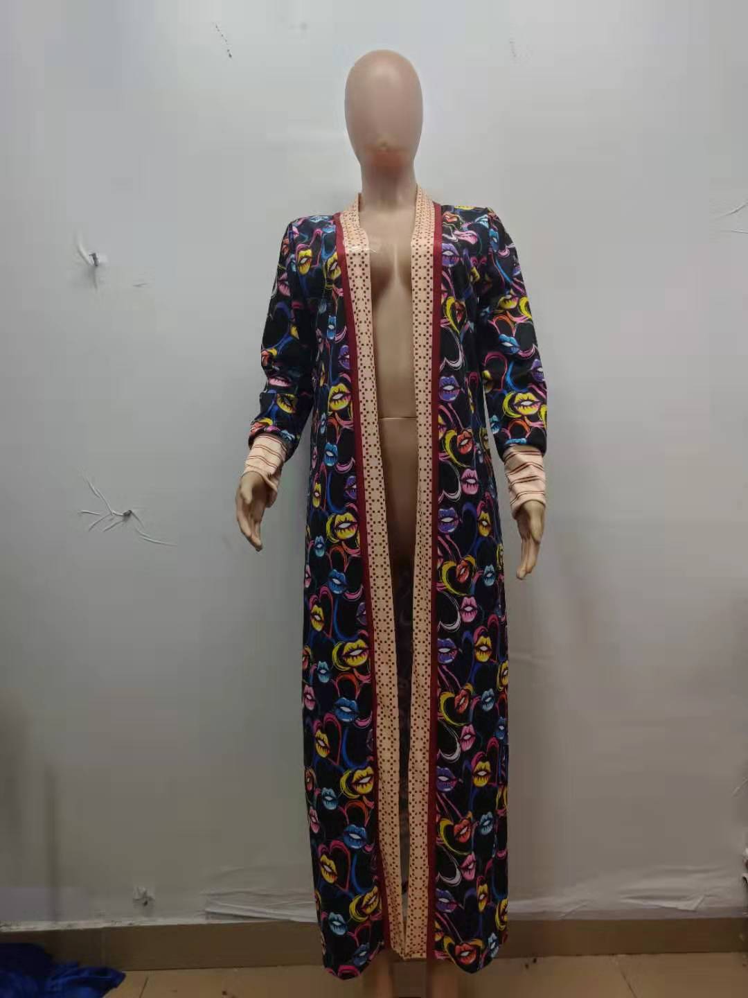 Women printed lips leopard print Long jacket 37