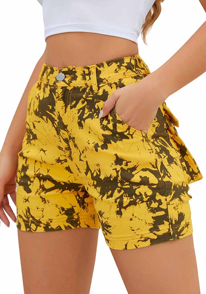 Women Washed Stretch Pattern Casual Denim Shorts
