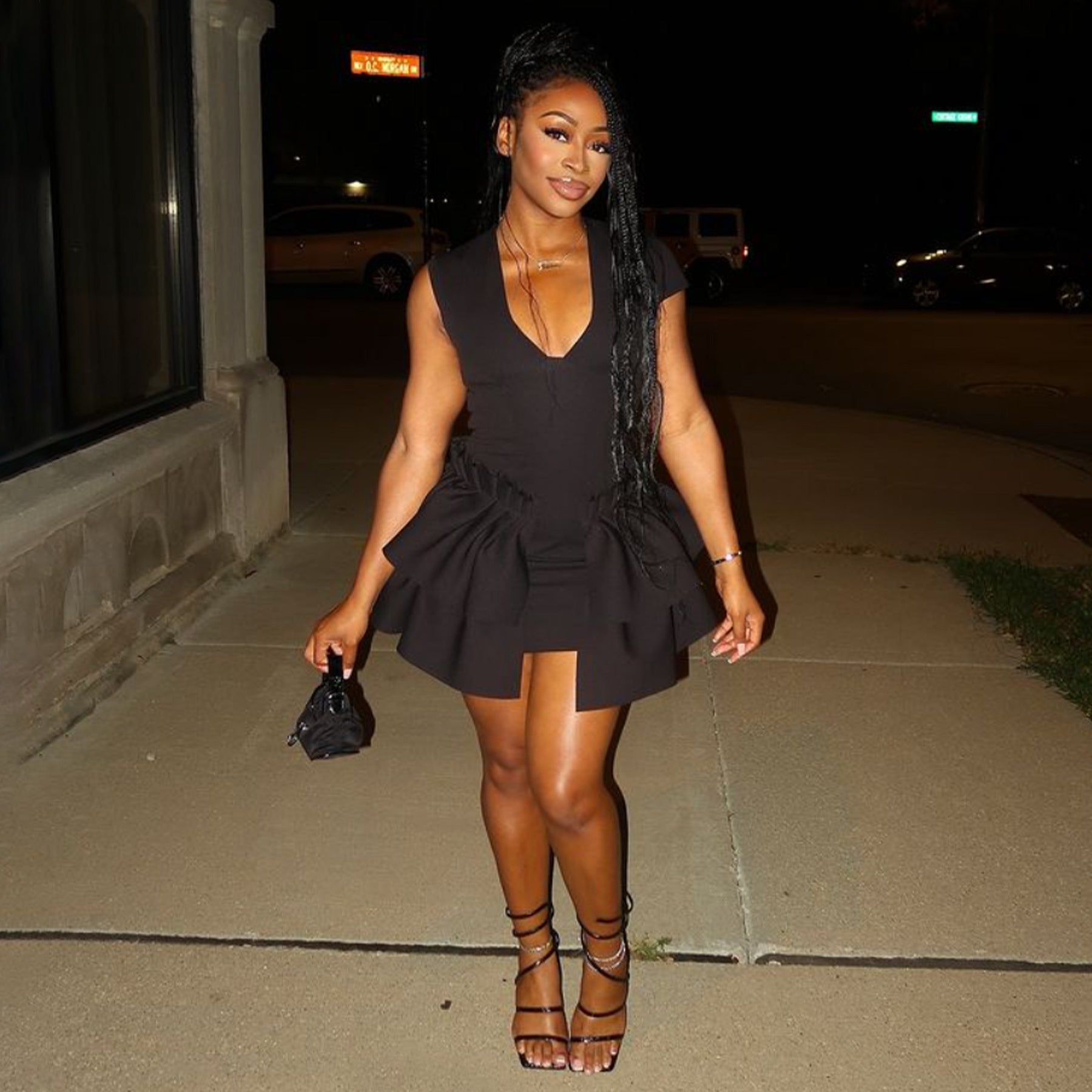 Fashion Women's V-Neck Flounce Hem Short Party Dress 4