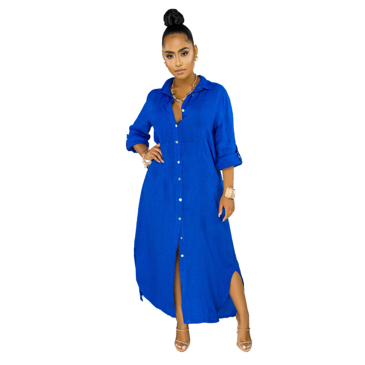 Sexy Fashion Solid Color Women's Shirt Dress 7