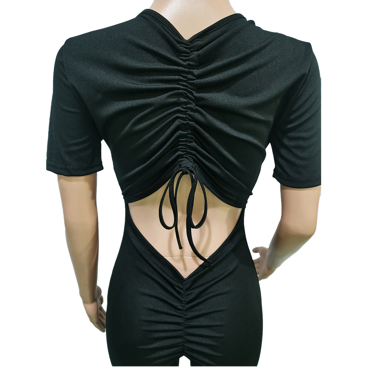 Women's Spring/Summer Back Drawstring Ruched Short Sleeve Jumpsuit 15