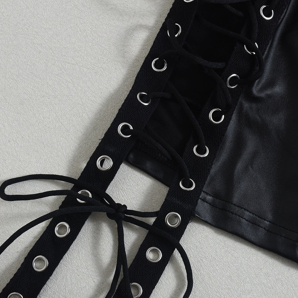 Slash Shoulder Hollow Lace Up Long Sleeve Bodycon Dress 5