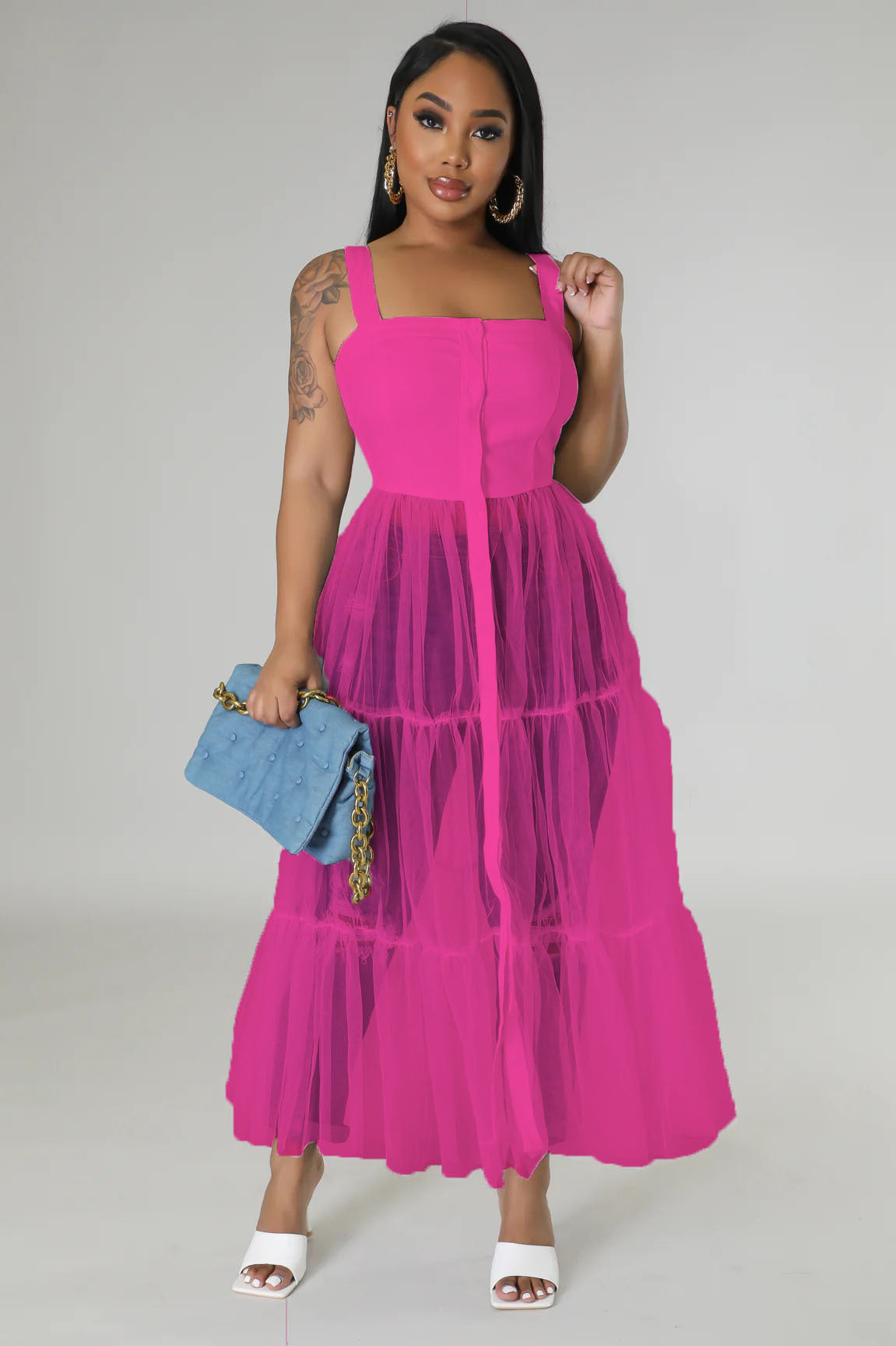 Women's Sexy Camisole Mesh Patchwork Dress 5