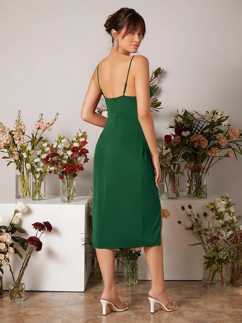 Women's Slit Satin Dress Summer Strap High-Slit Dress 31