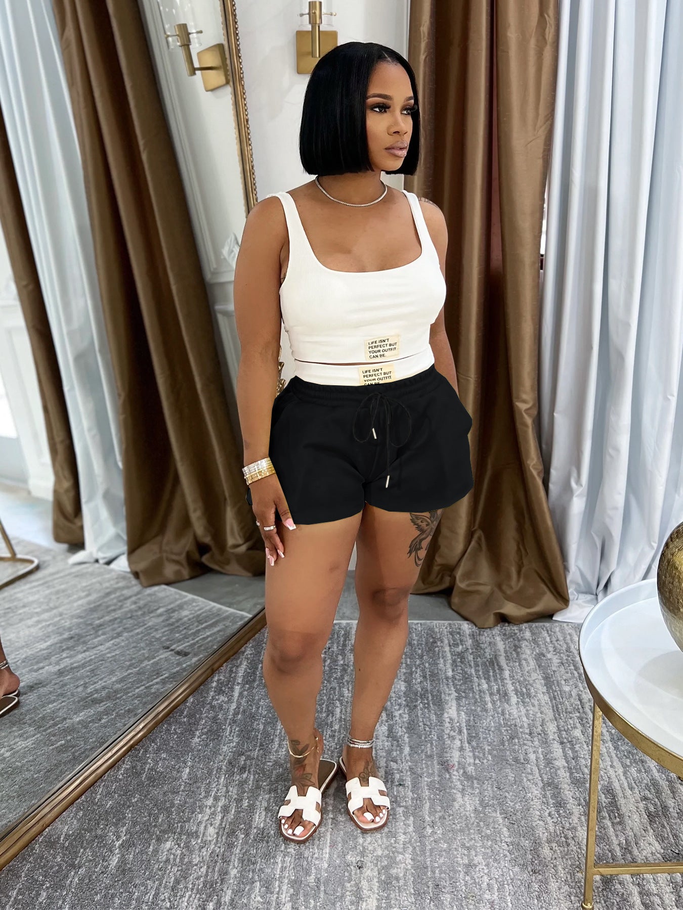 Women Summer Two Piece Set Solid Sports Tank Top and Shorts Two Piece Set 6