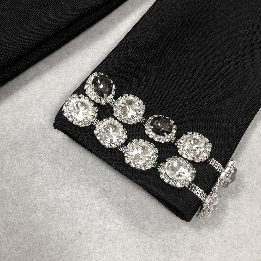 Sexy Fashion Slim Long Sleeve Bandage Beaded Women's Short Dress 13