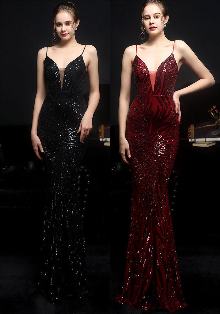 Summer Sequin Strap Mermaid Long Evening Dress