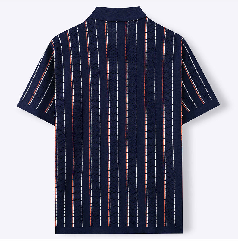 Men's Summer Short-sleeved Striped Knitting Shirt Polo T-shirt 10