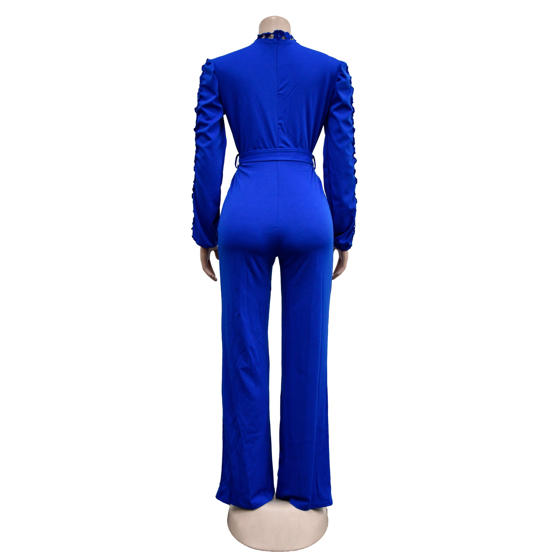 Women Belt Lace Cutout Solid Long Sleeve Jumpsuit 42
