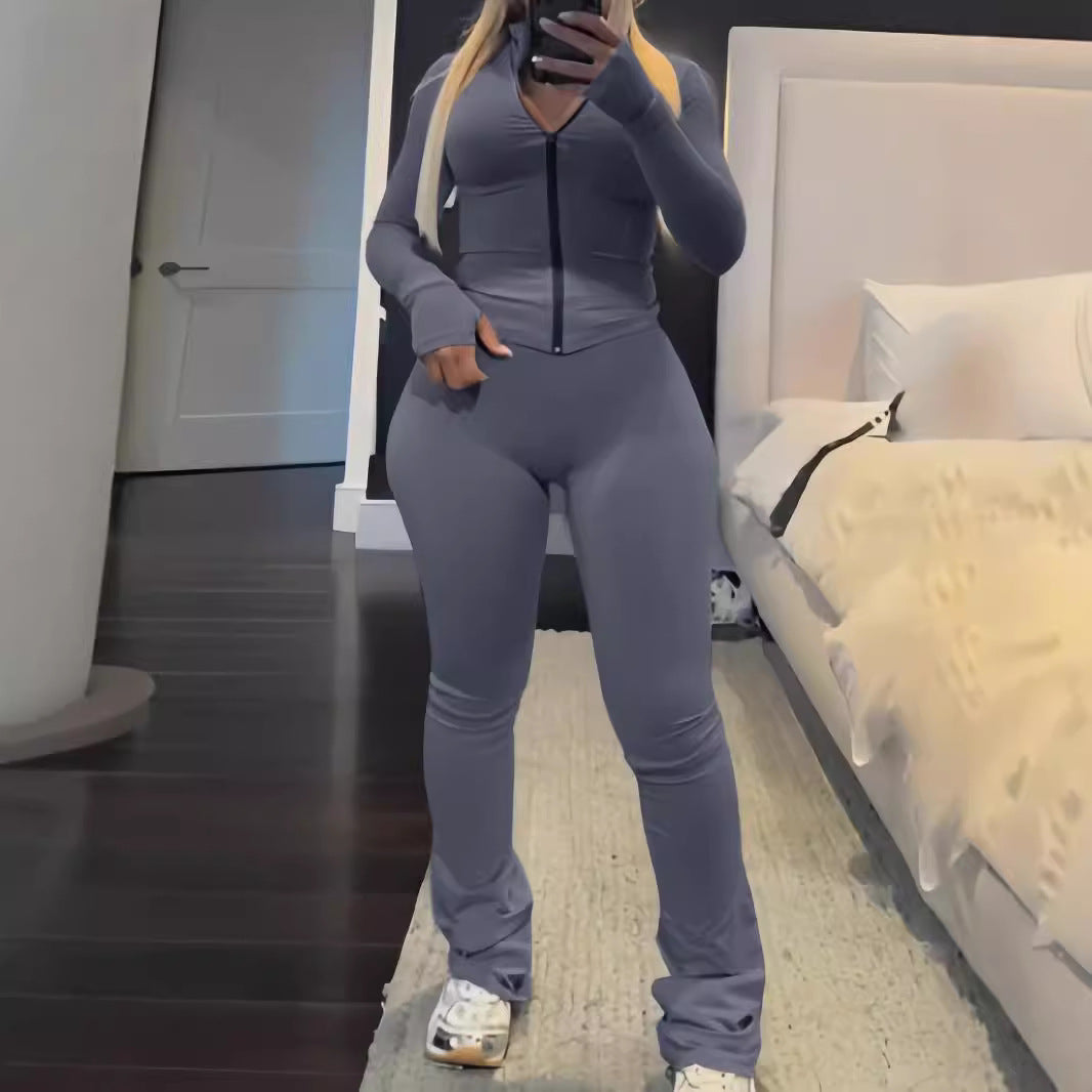 Women's Zipper Hoodie Tight Slim Pants Fashion Casual Slim Tracksuit 5