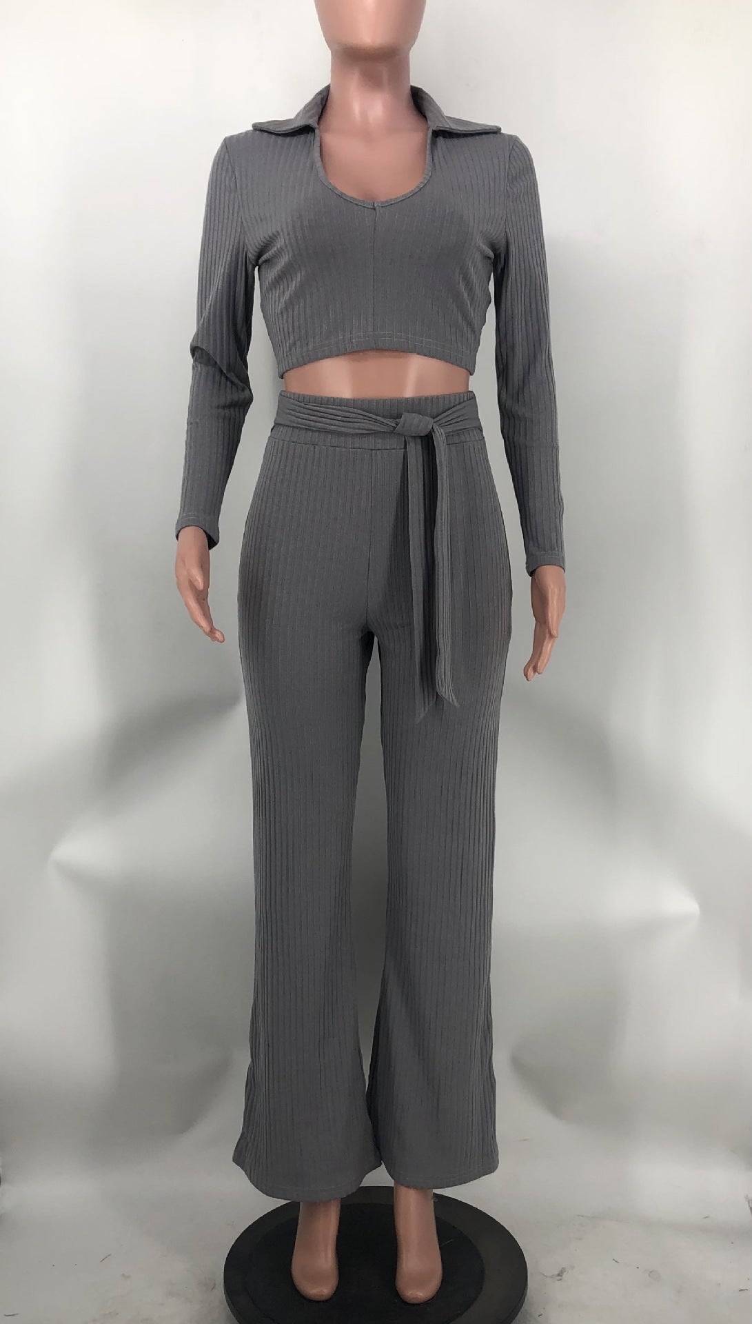 Women Solid V neck Top and Bell Bottom Pant two-piece set 9