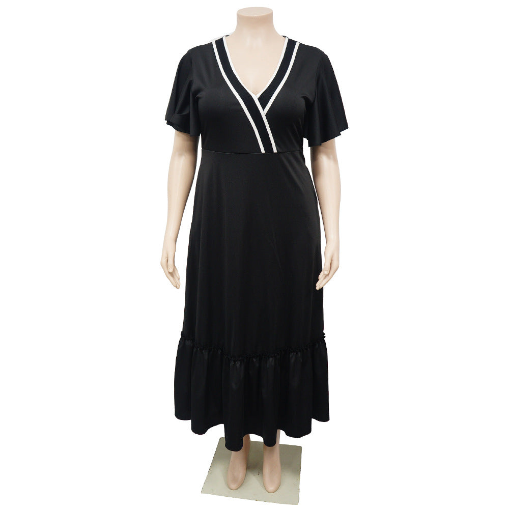 Plus Size Women V-Neck Ruffle Sleeve Pleated Casual Dress 9