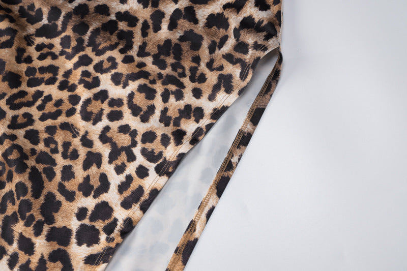 Women Chain Suspender Irregular Slit Leopard BacklessMaxi Dress 13