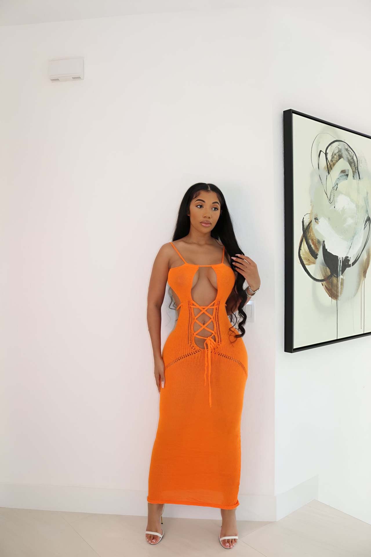 Women Casual Sexy Lace Hollow Backless Knitting Dress 9