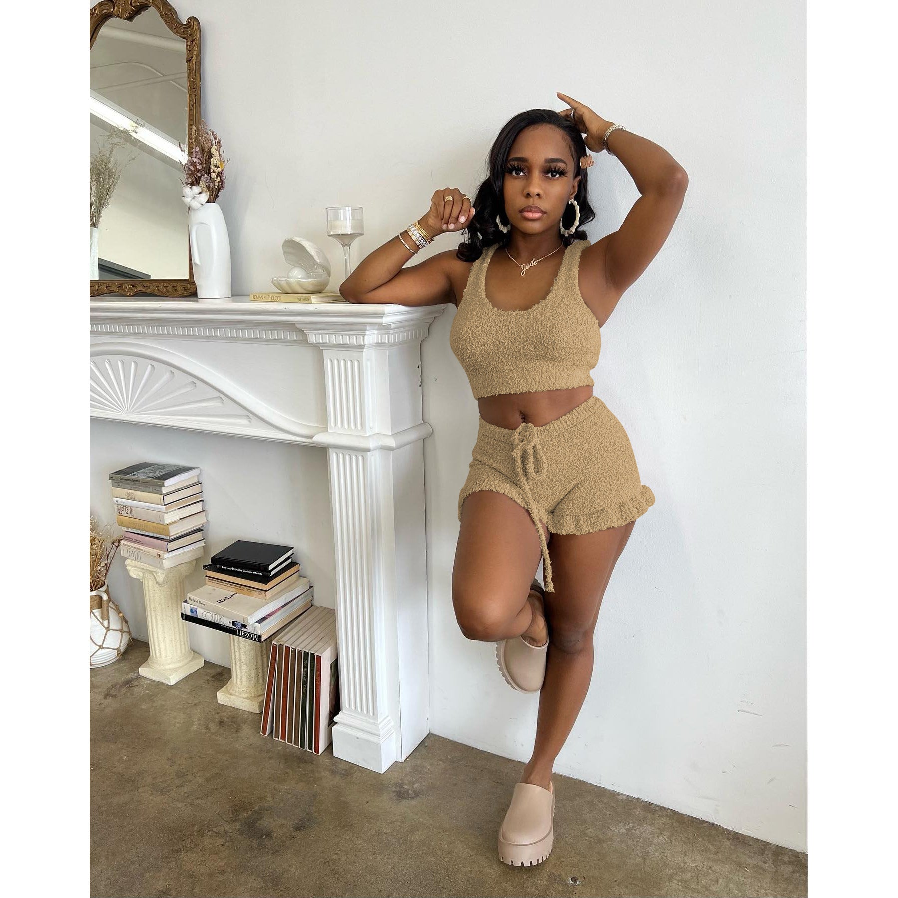 Ladies Spring Summer Stylish Fleece Comfort Tank Top Shorts  Two Piece Set 6