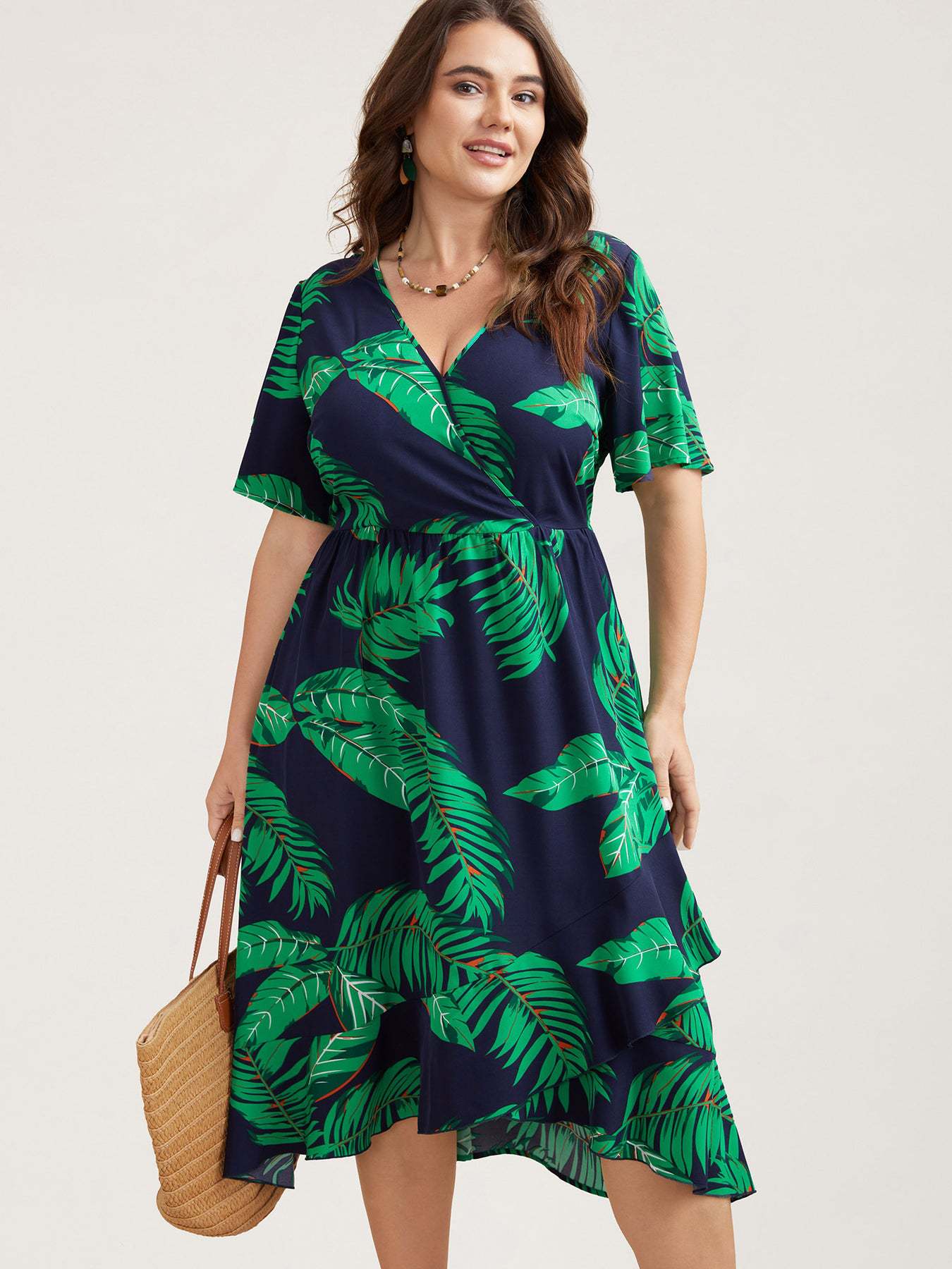 Plus Size Women Spring Summer Casual V Neck Printed Dress 3
