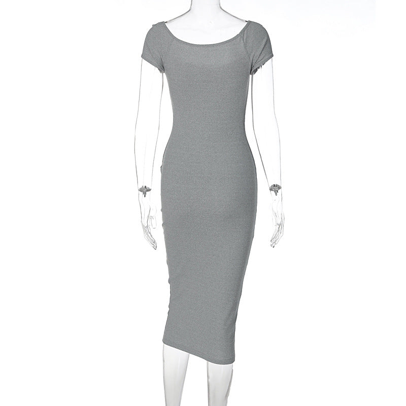 Summer Women's Off Shoulder Rib Long Slim Dress 21