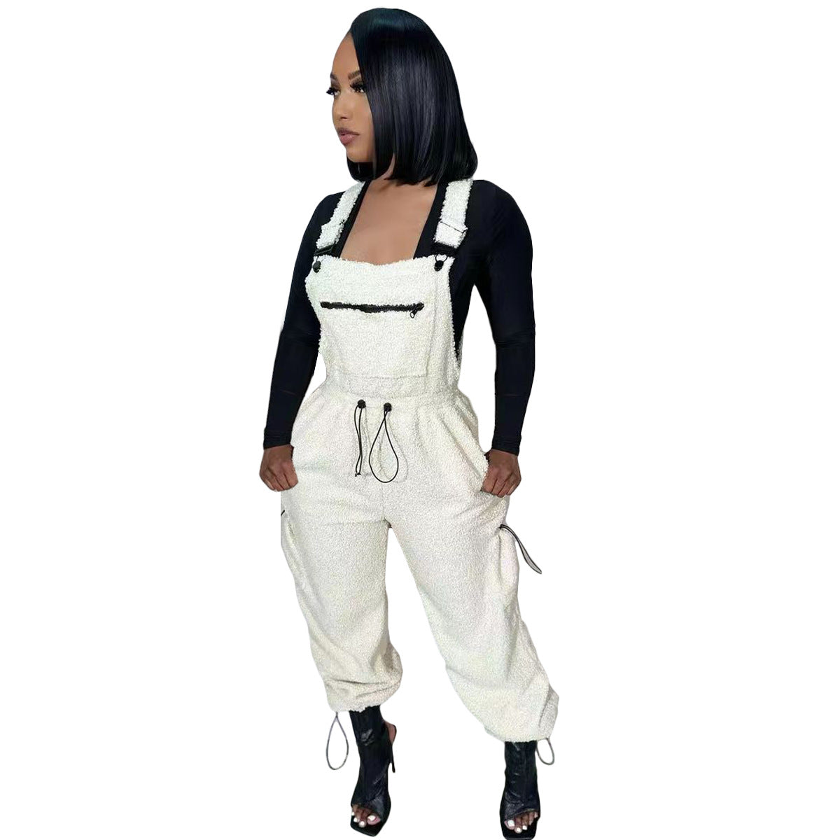 Casual Women's Loose Fashionable Drawstring Overalls Jumpsuit 9