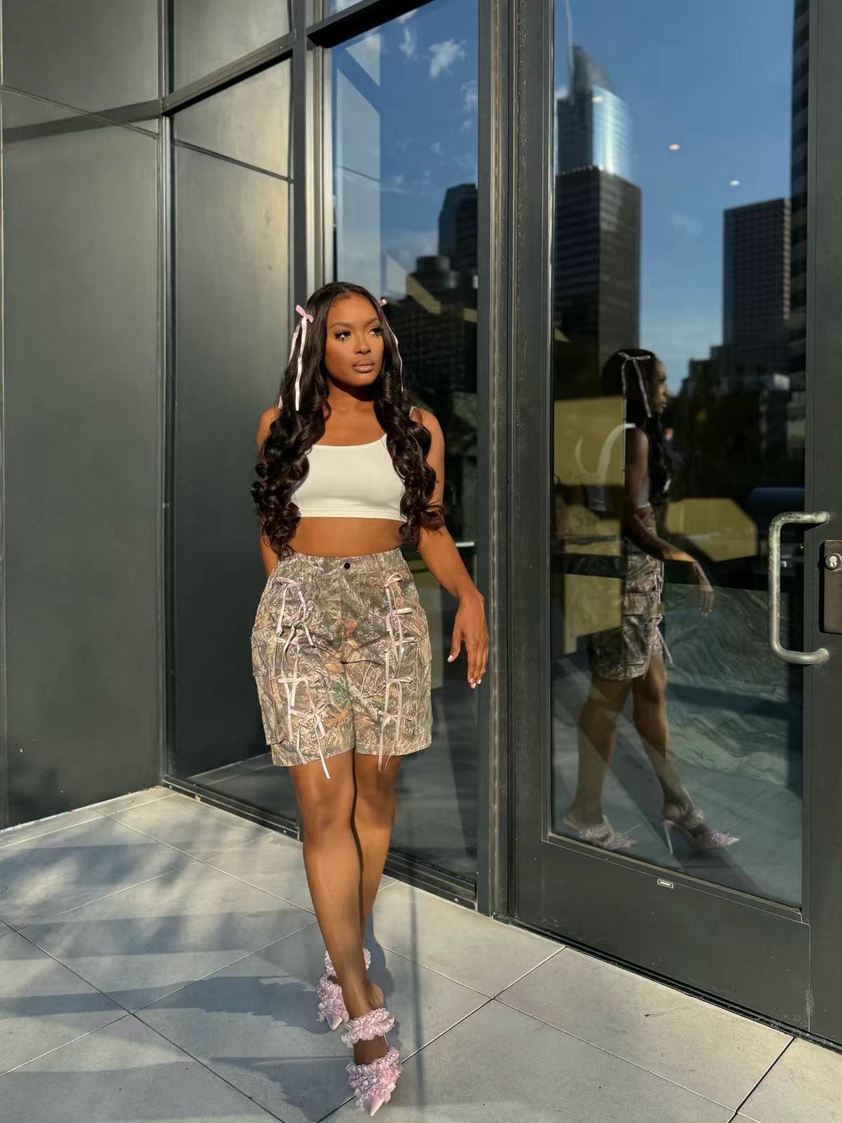 Street camouflage print loose straight casual pants knee-length shorts 6