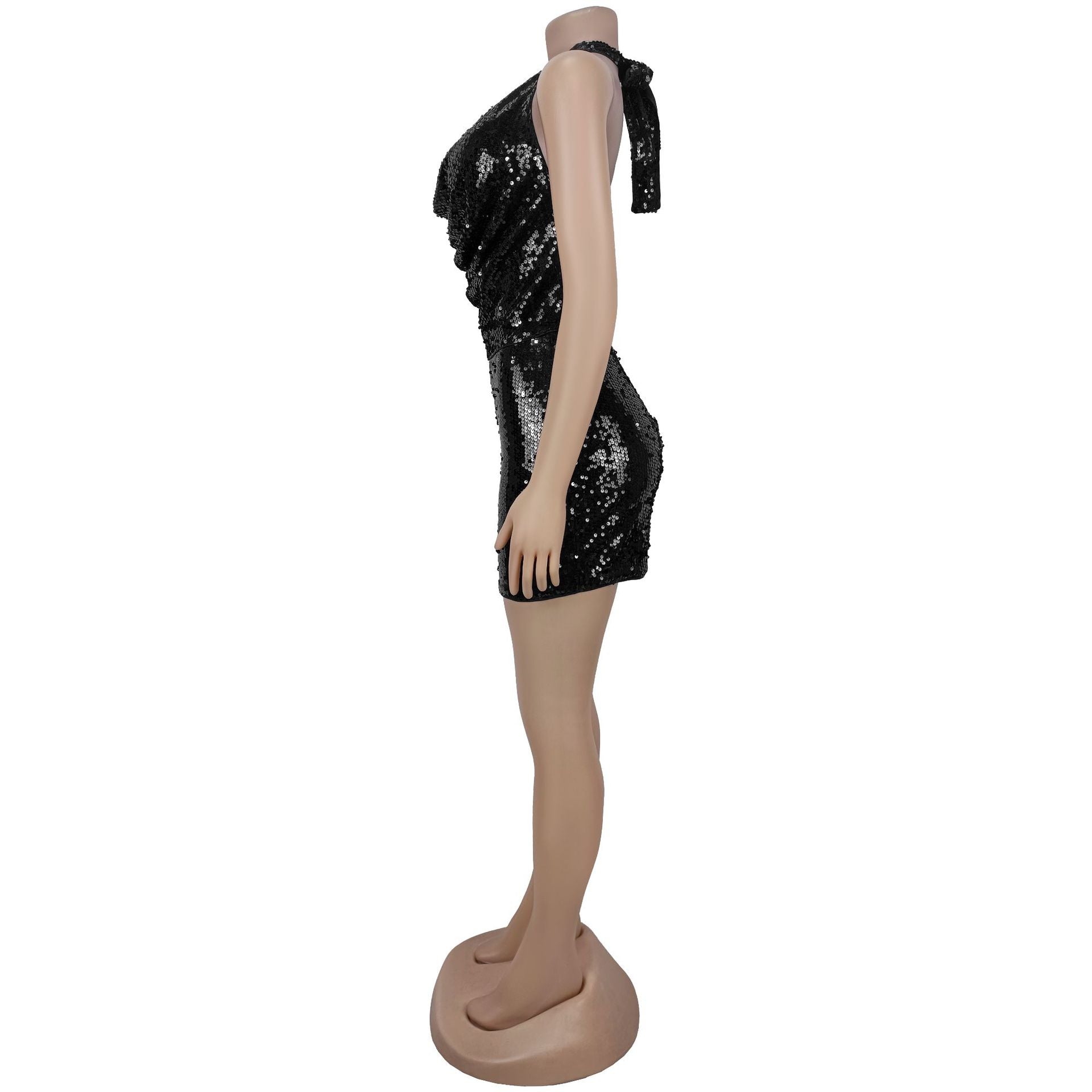 Fashion Women's Sexy Low Back Sequin Top Short Skirt Two-Piece Set 9