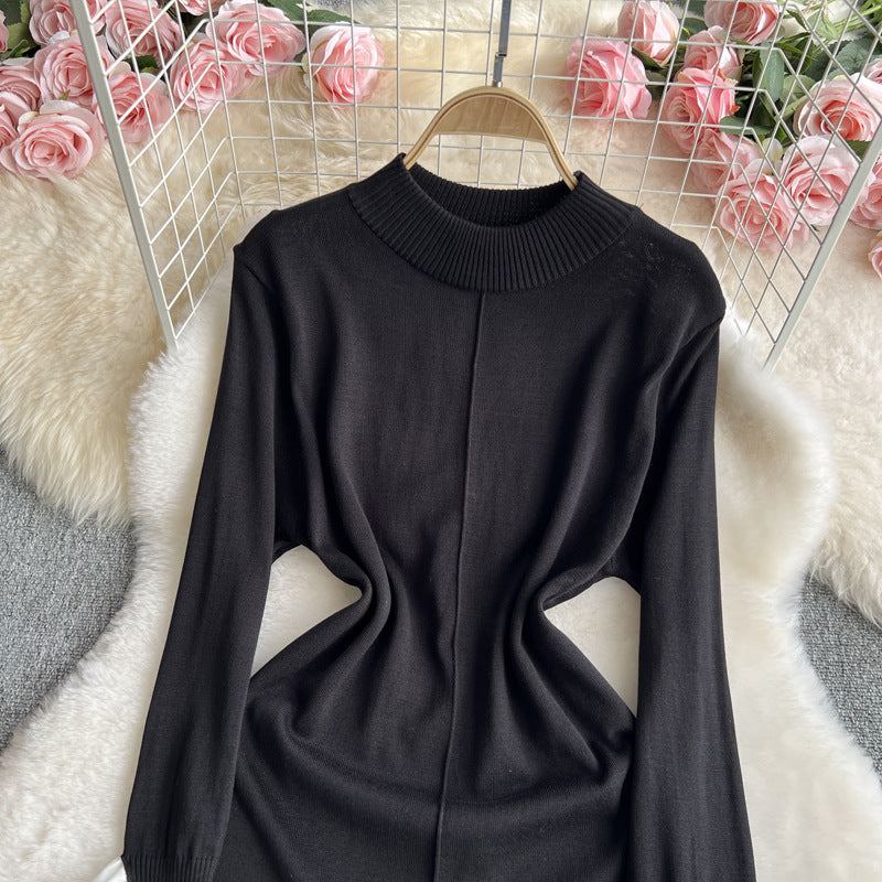 Women French knitting irregular contrasting Patchwork sweater dress 3