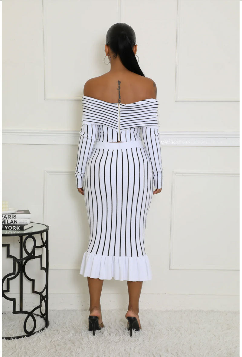 Women Off Shoulder Top and Skirt Two-Piece Set 7