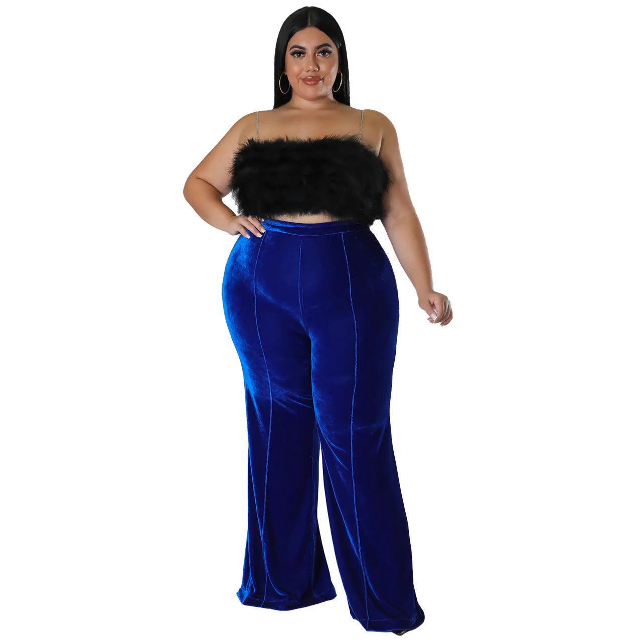 Plus Size Women Winter High Waist Velvet Bootcut Pants 13