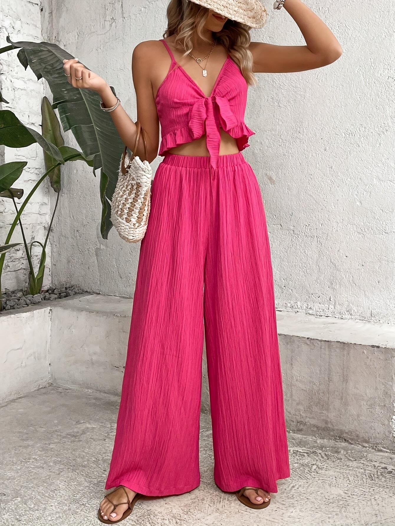 Women's Two-Piece Strap Vest Wide Leg Pants Spring and Summer Two-Piece Outfit 4