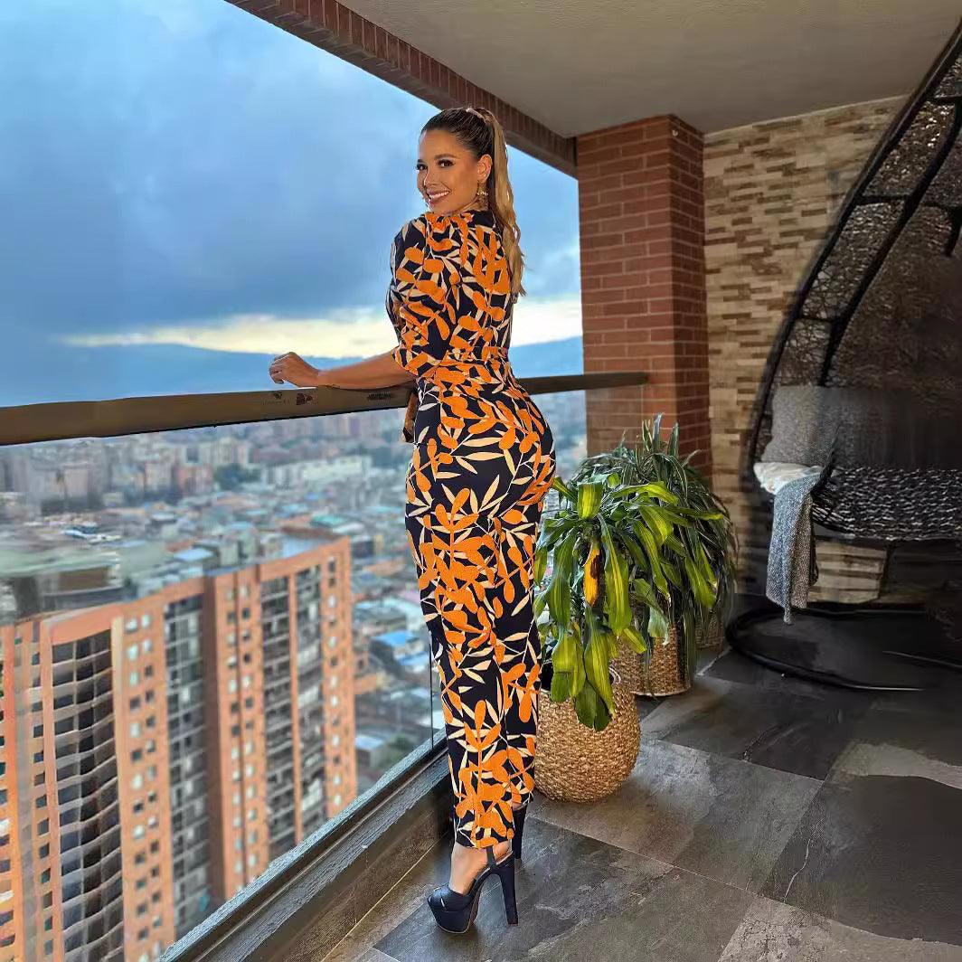 Women V Neck Puff Sleeve Chic Tie Casual Jumpsuit 3