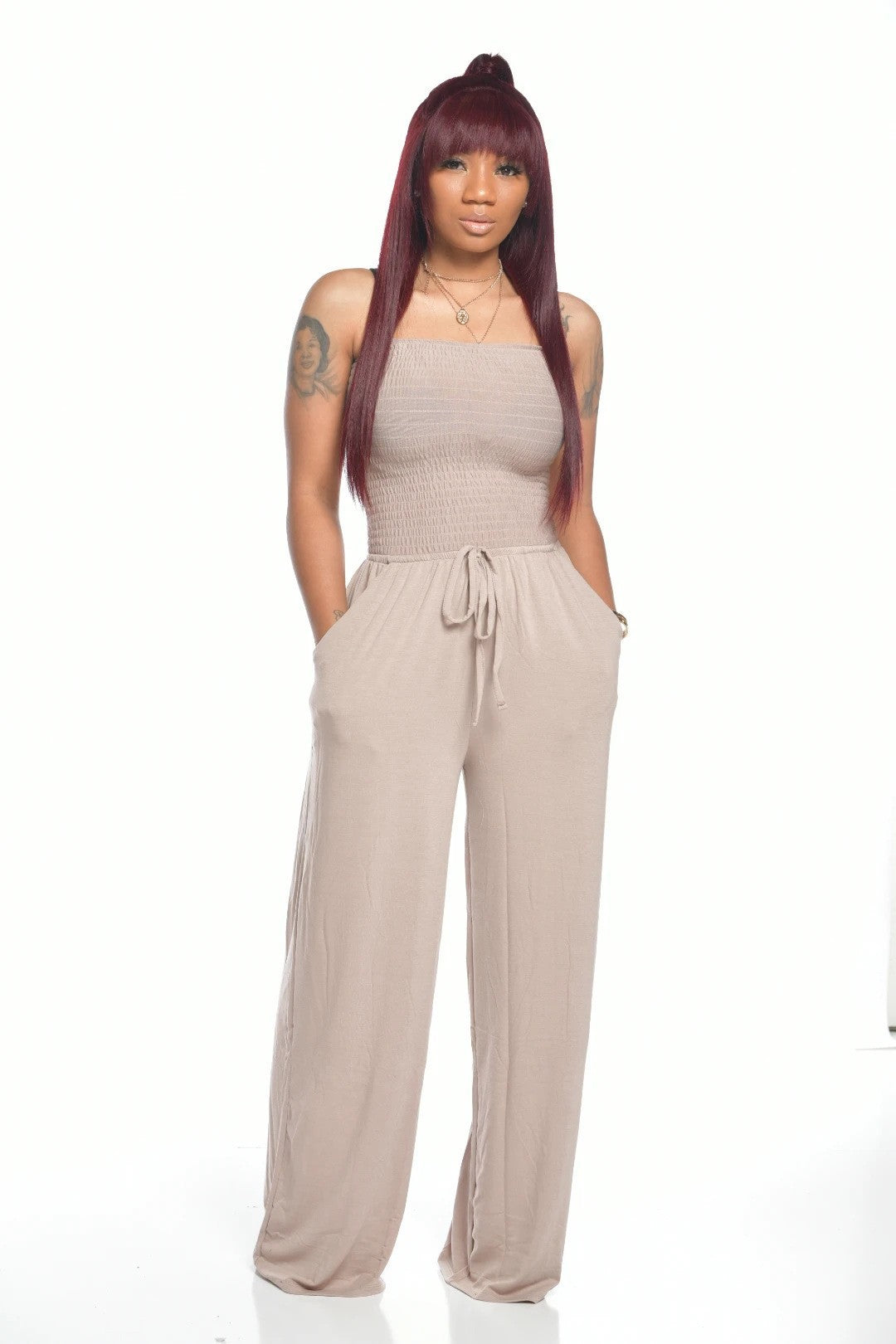 Women's Casual solid color strapless wide leg Jumpsuit 6