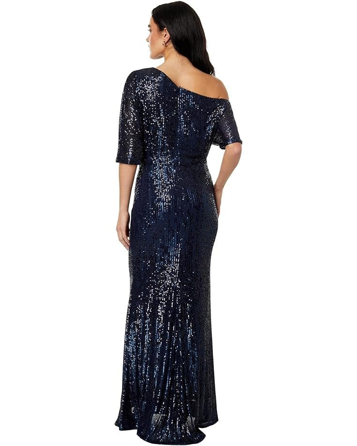 spring and autumn sequin fashion Slash Shoulder evening dress 7