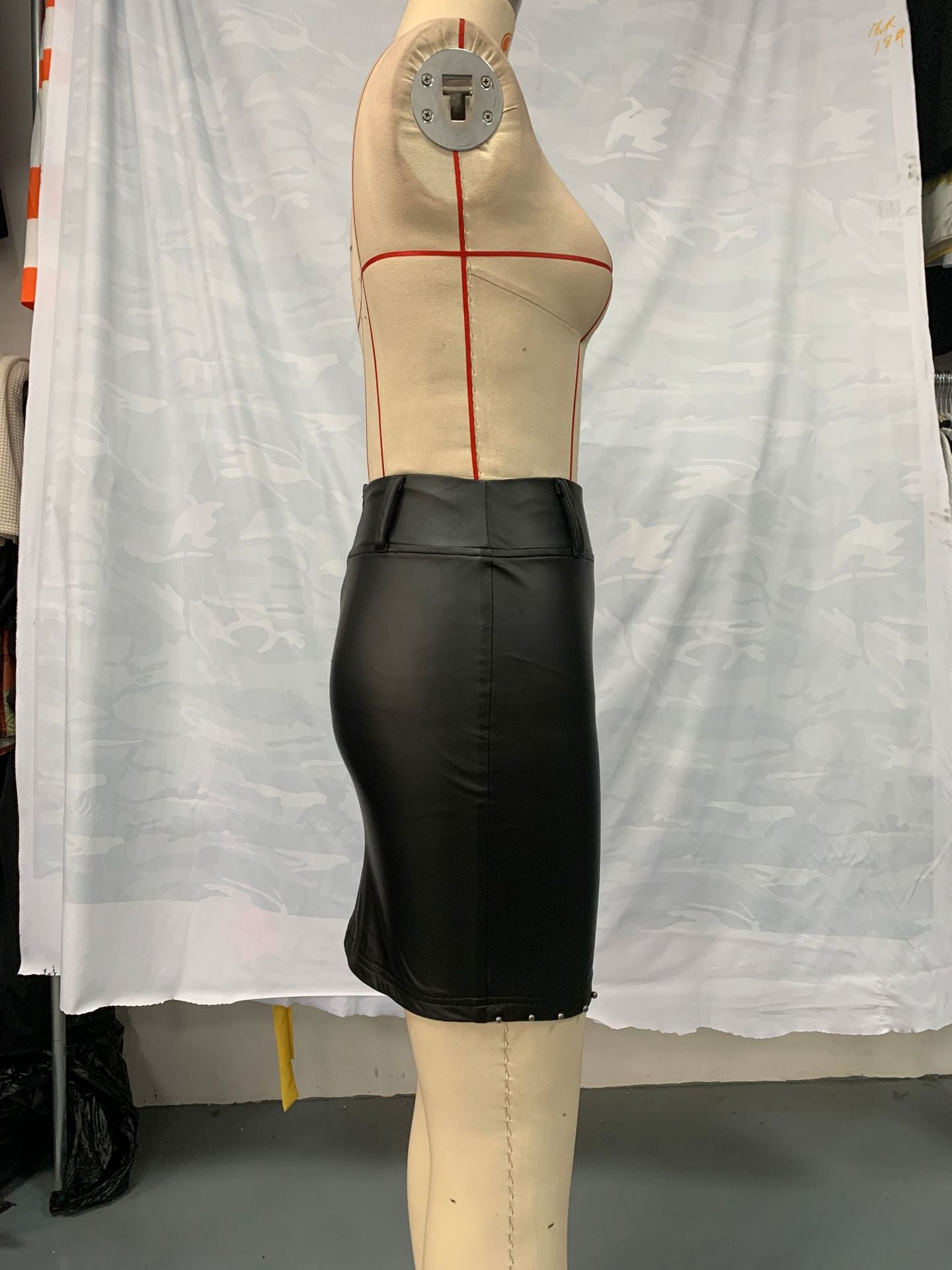 Women Casual Solid Pu-Leather Belt Zipper Bodycon Skirt 11