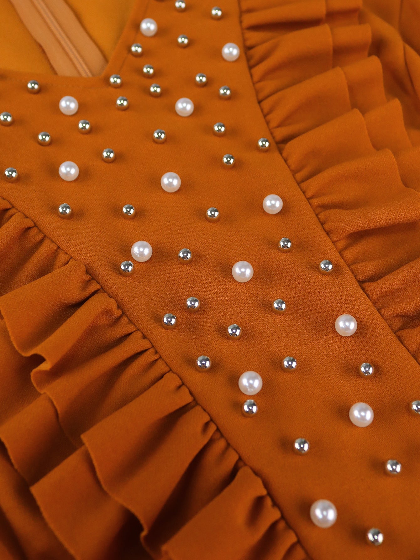 Plus Size Women V-neck lantern sleeve Ruffle Edge party beaded dress 6