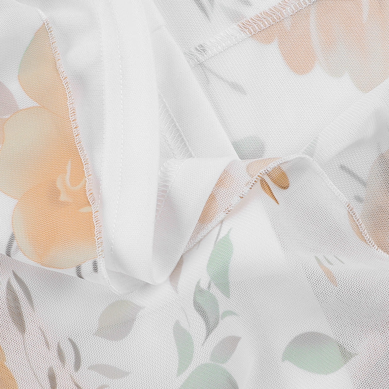 Spring Summer Mesh Printed Strap Slim Dress 20