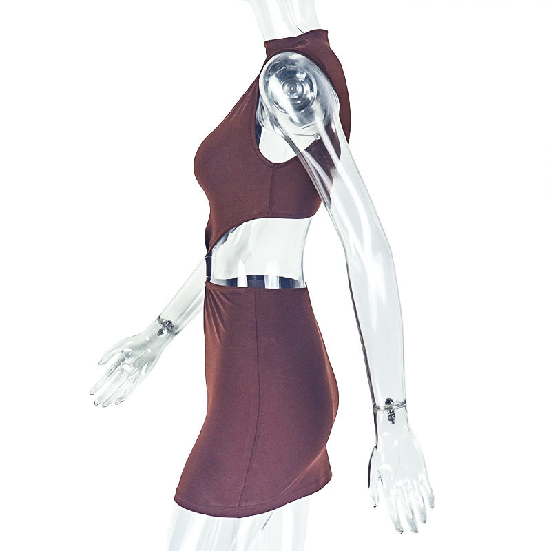 Style Fashion Women's Metallic High Neck Solid Chic Sleeveless Mini Bodycon Dress 9