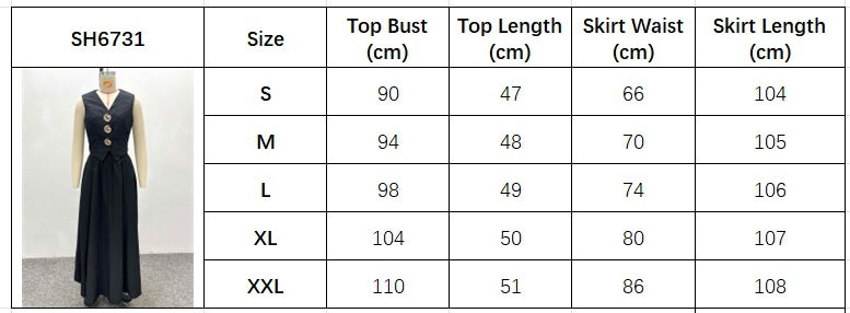 Women's Sleeveless Vest V-Neck Button Top African Chic Elegant Long Skirt Two-Piece Set 10